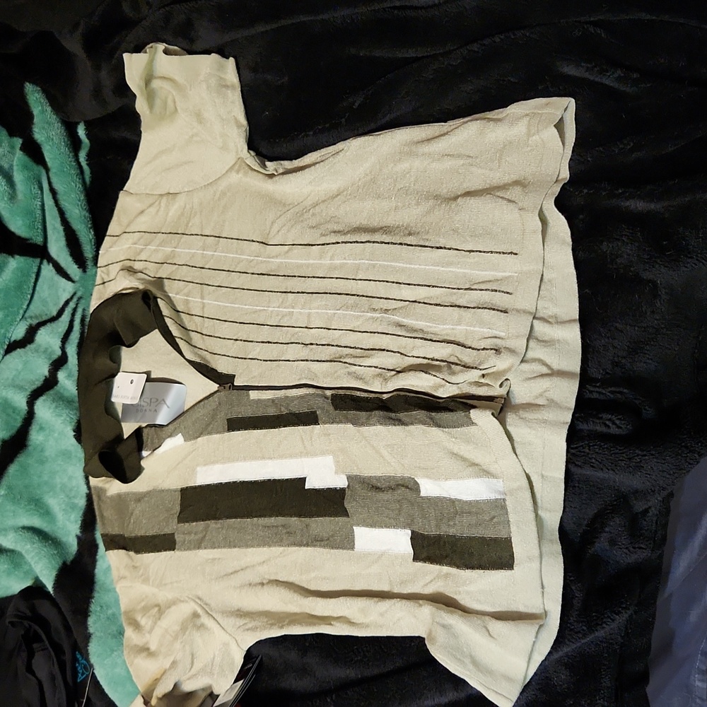 Tan and green zip down shirt